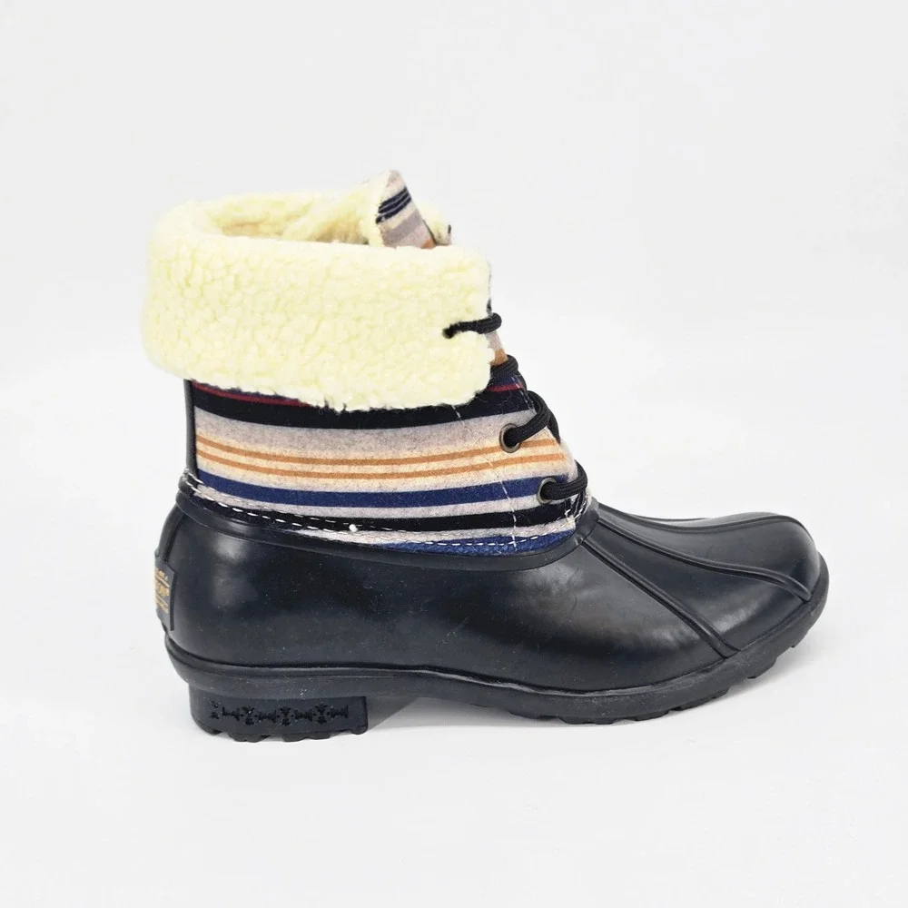 Pendleton Bridger Stripe Duck Mid Boot Black Waterproof Winter Women Shoes 6 NIB
